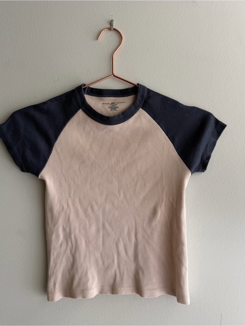 Brandy Melville Two-Tone Raglan Tee - Beige and Navy